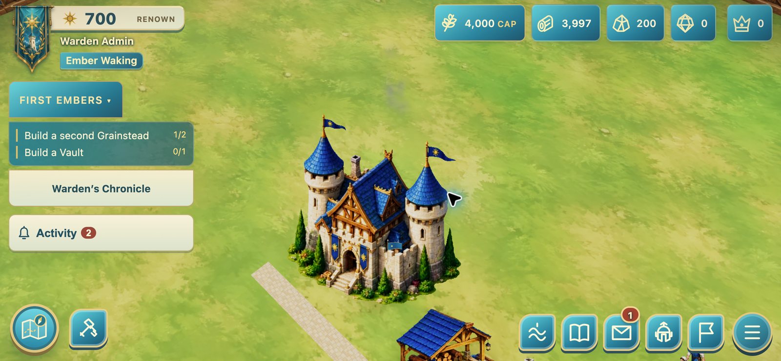 Empirewake screenshot 1: Your Hold, with the Keep at its heart